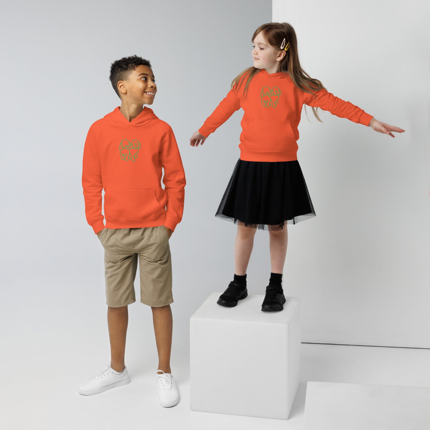 Kids eco hoodie Ong/Grn